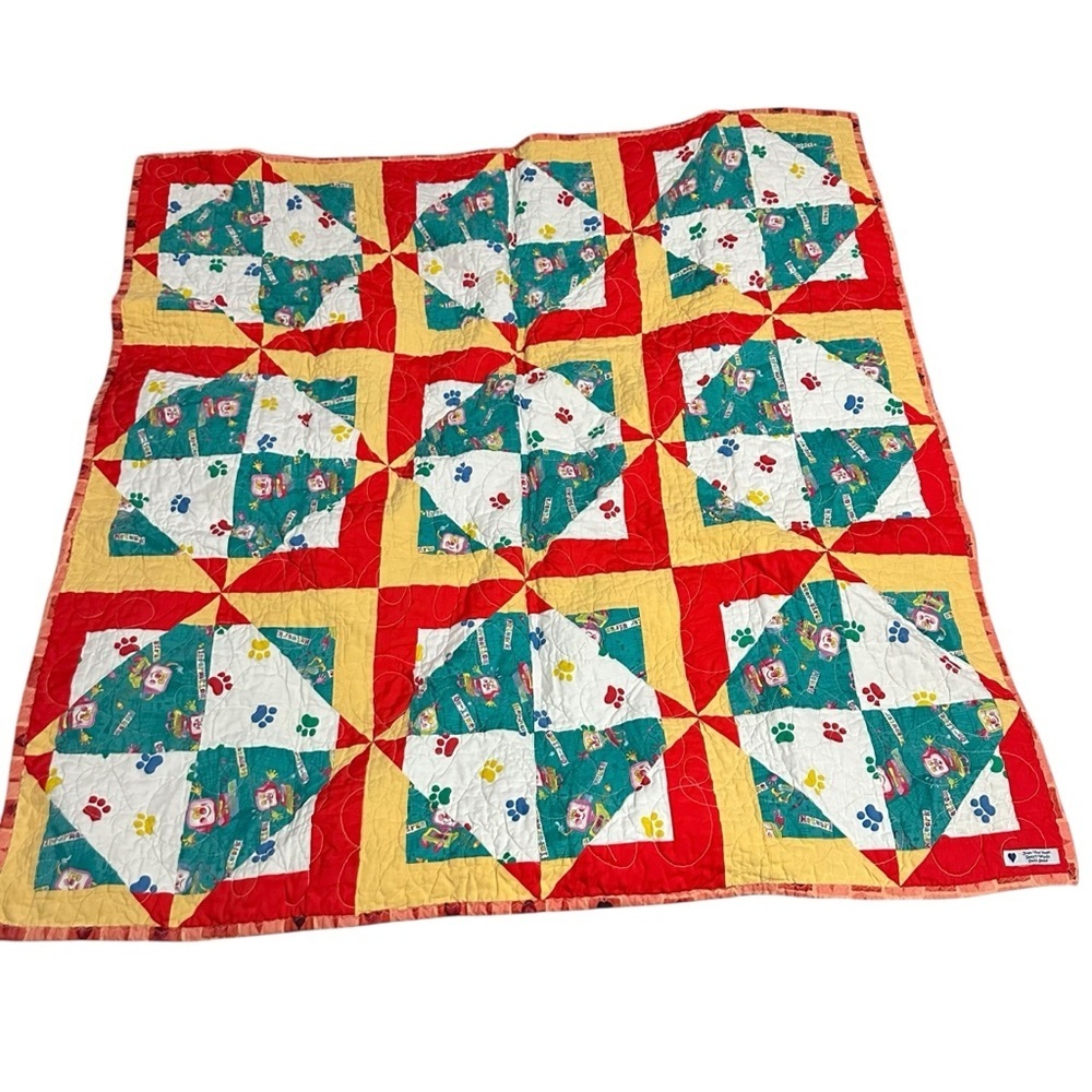 Snowflake Patterned Cars Blue Quilt with Red Border - Picture 2 of 4